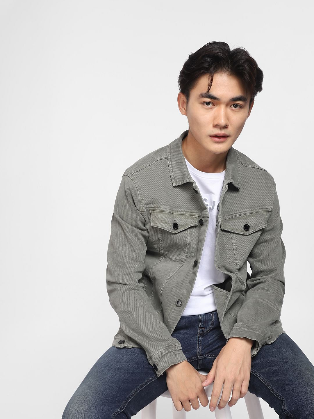 Faded Green Denim Jacket - S