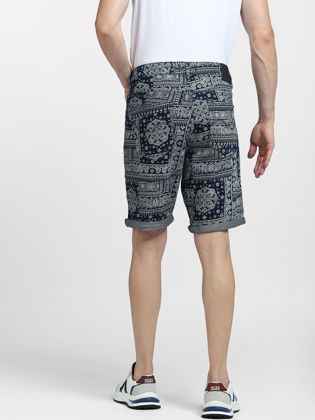 Blue Low Rise Printed Co-ord Denim Shorts