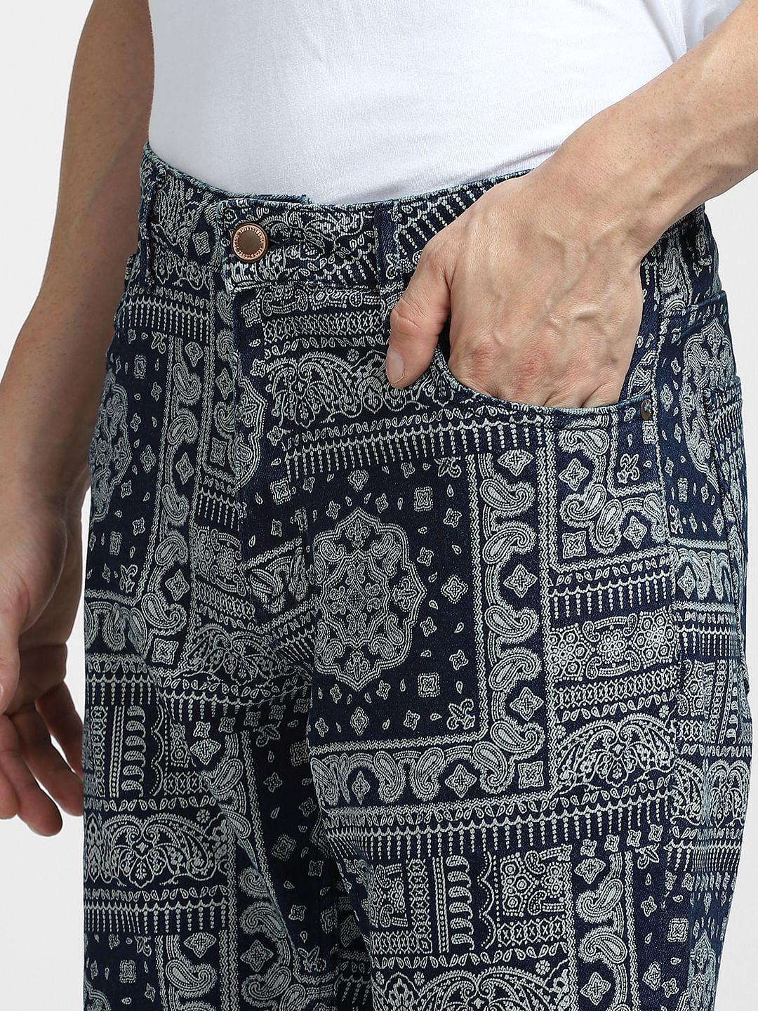 Blue Low Rise Printed Co-ord Denim Shorts
