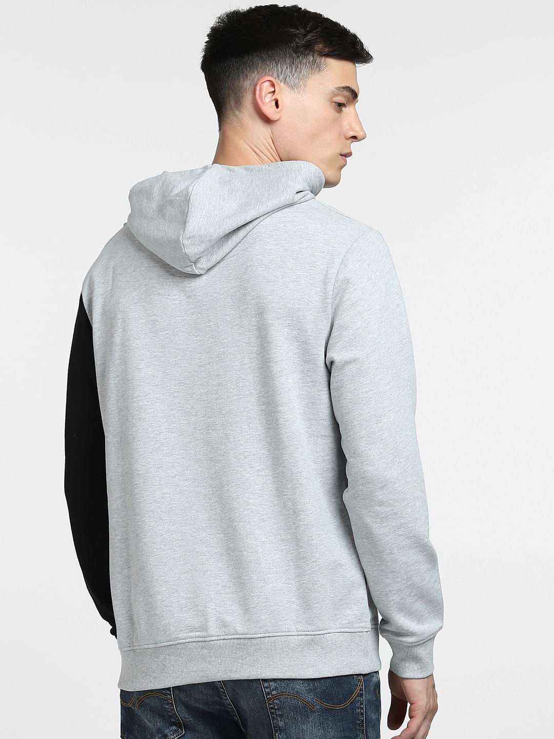 Grey Colourblocked Hooded Sweatshirt