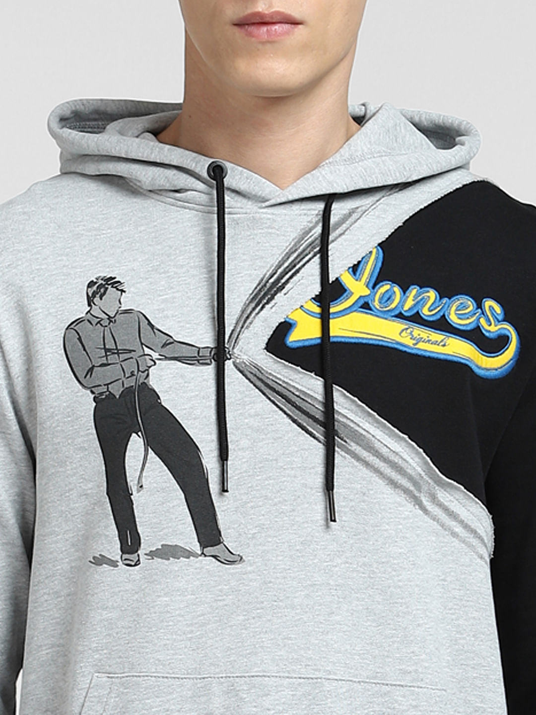 Grey Colourblocked Hooded Sweatshirt