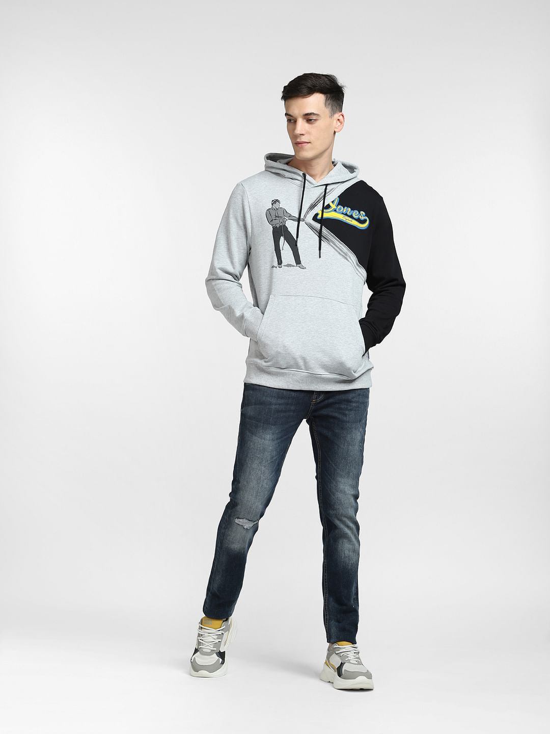 Grey Colourblocked Hooded Sweatshirt