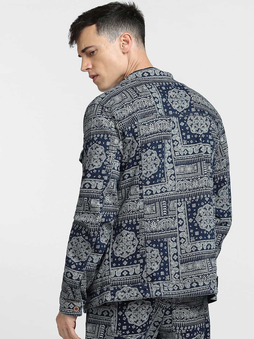 Blue Printed Co-ord Denim Jacket
