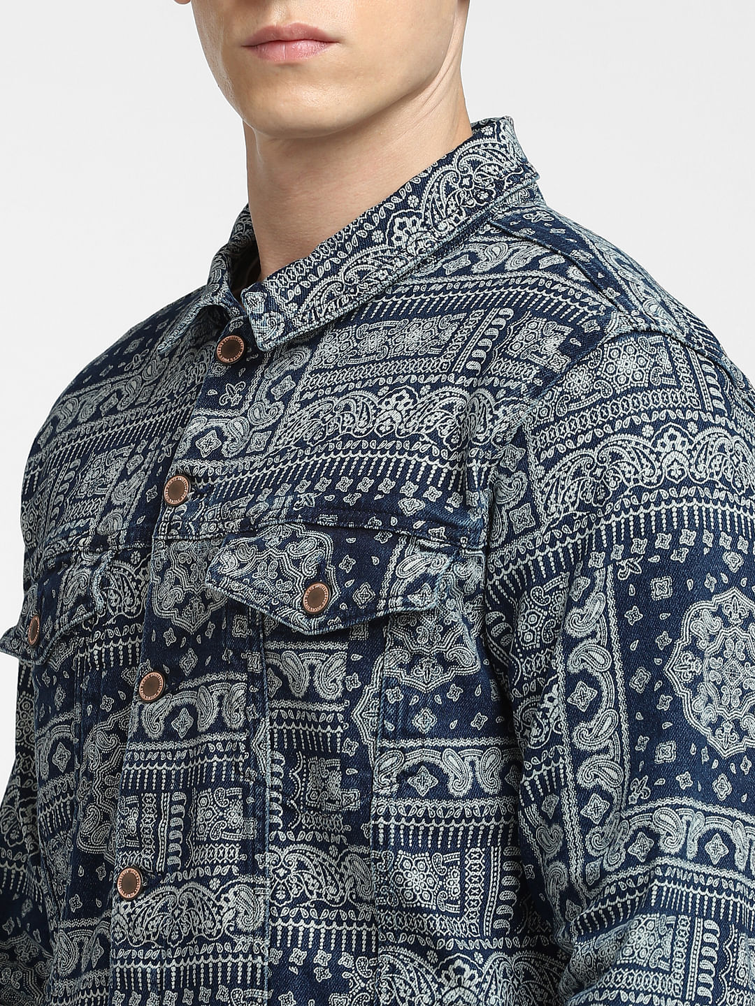 Blue Printed Co-ord Denim Jacket