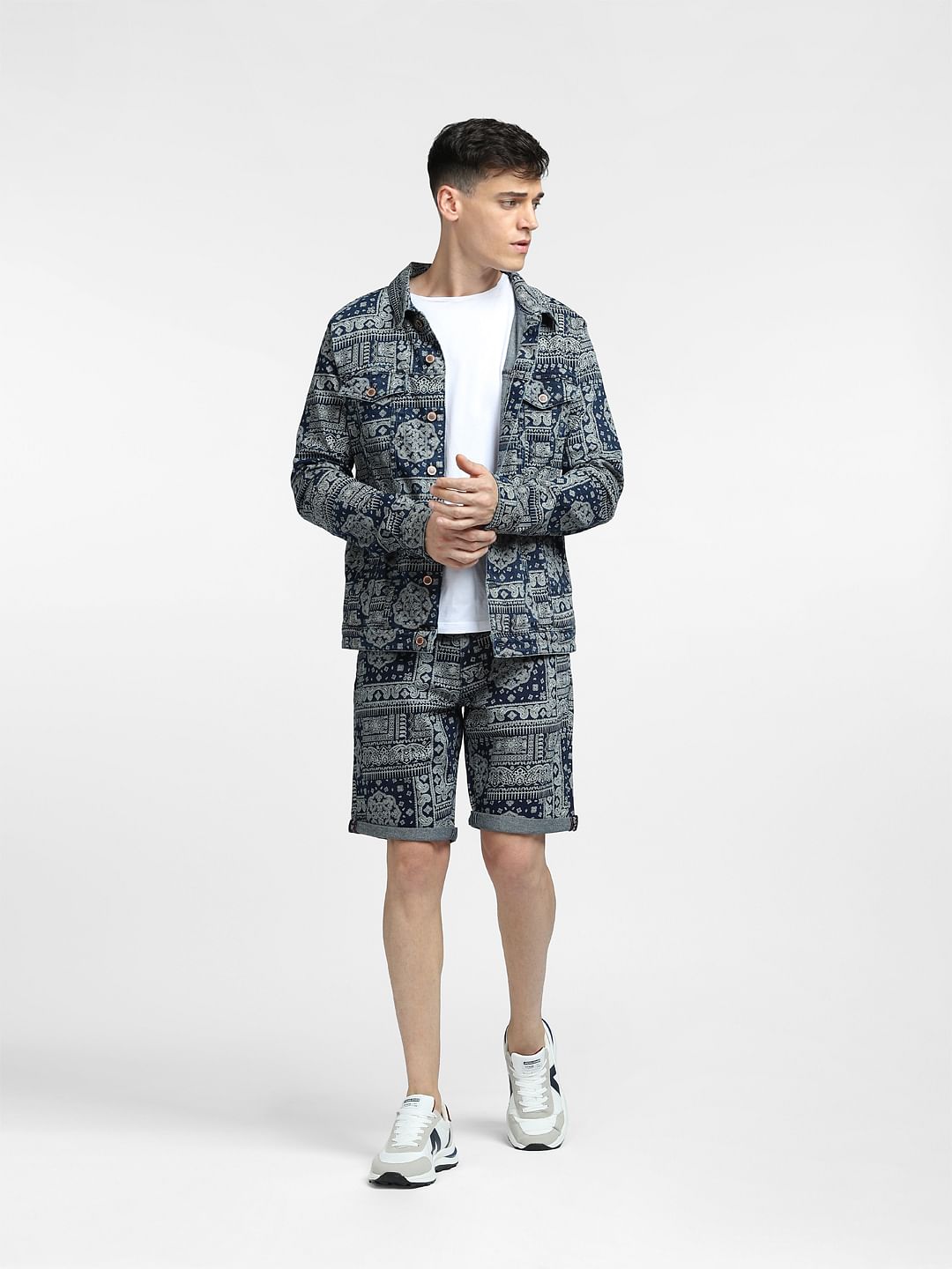 Blue Printed Co-ord Denim Jacket