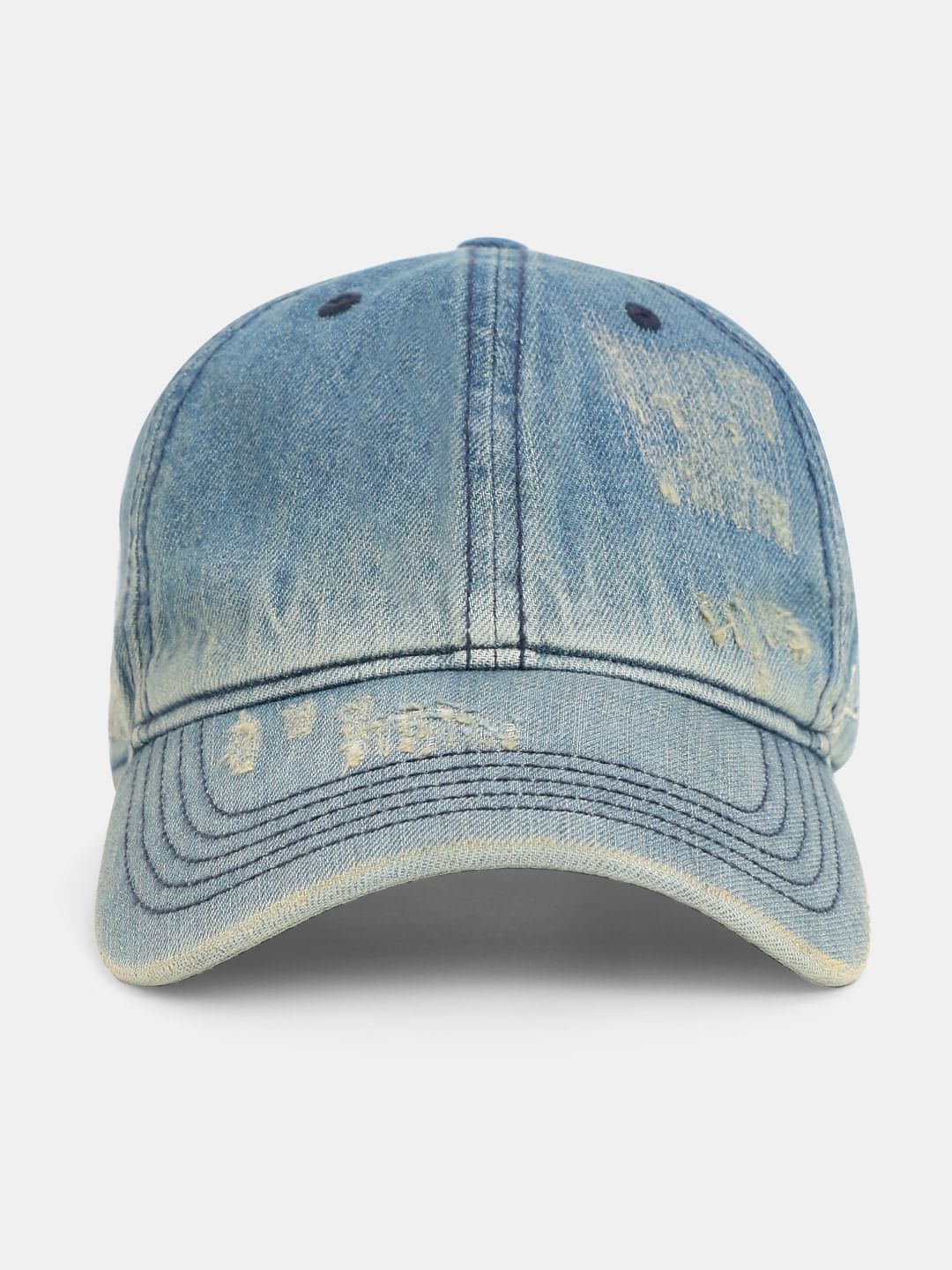Blue Ripped Denim Baseball Cap - ONE