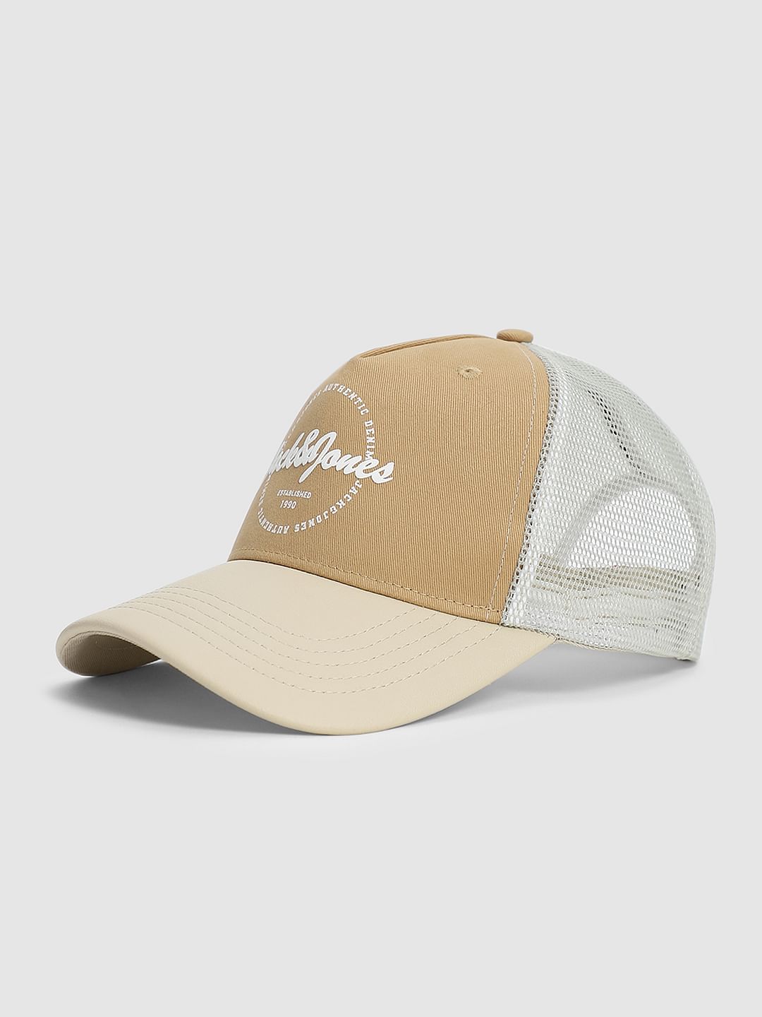 Beige Colourblocked Mesh Cap