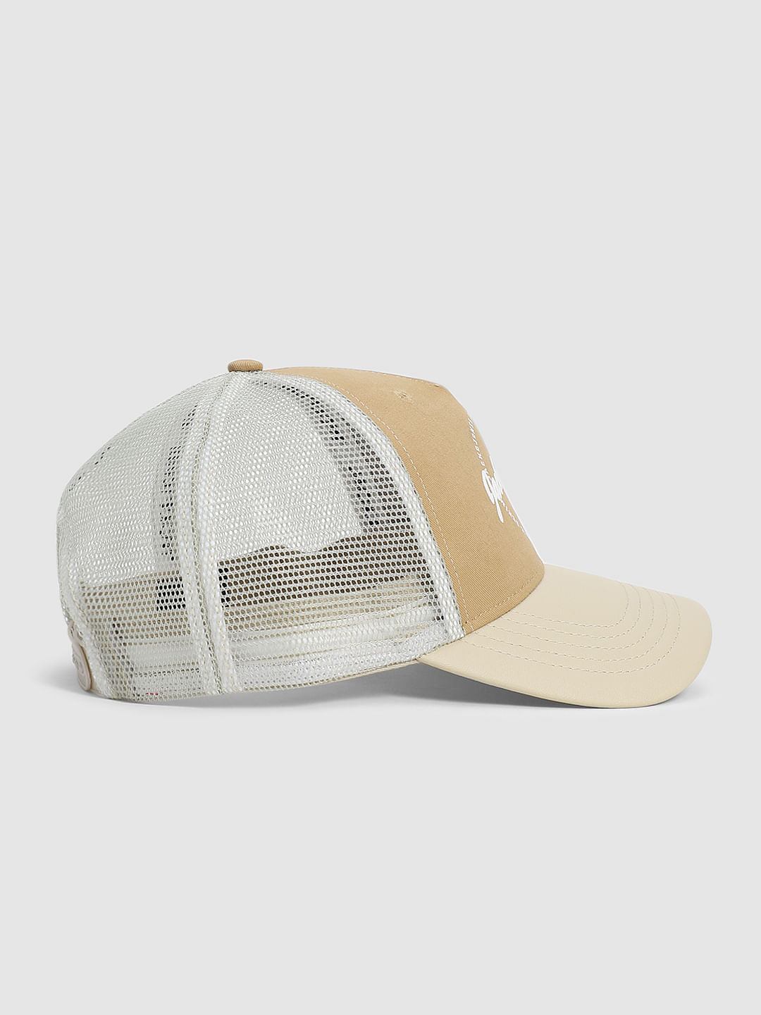 Beige Colourblocked Mesh Cap