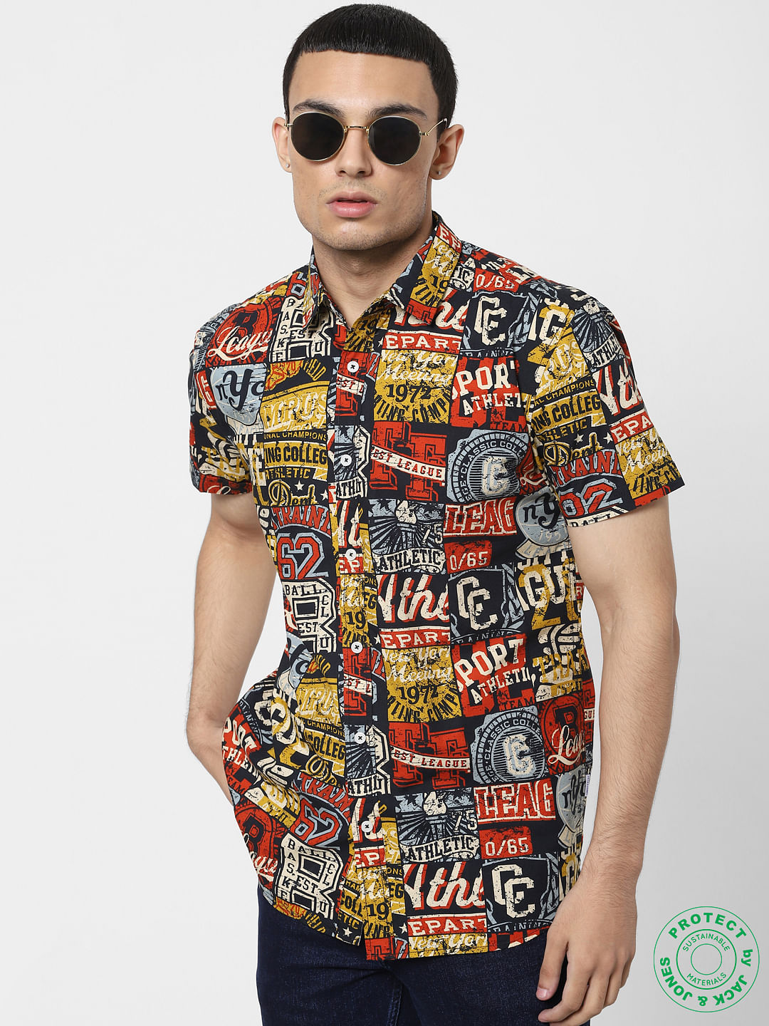 Multi-coloured Printed Half Sleeves Shirt - S