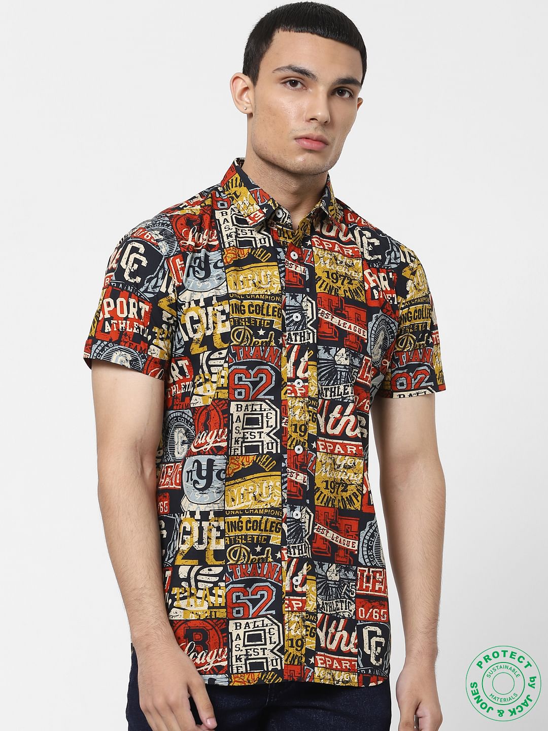 Multi-coloured Printed Half Sleeves Shirt