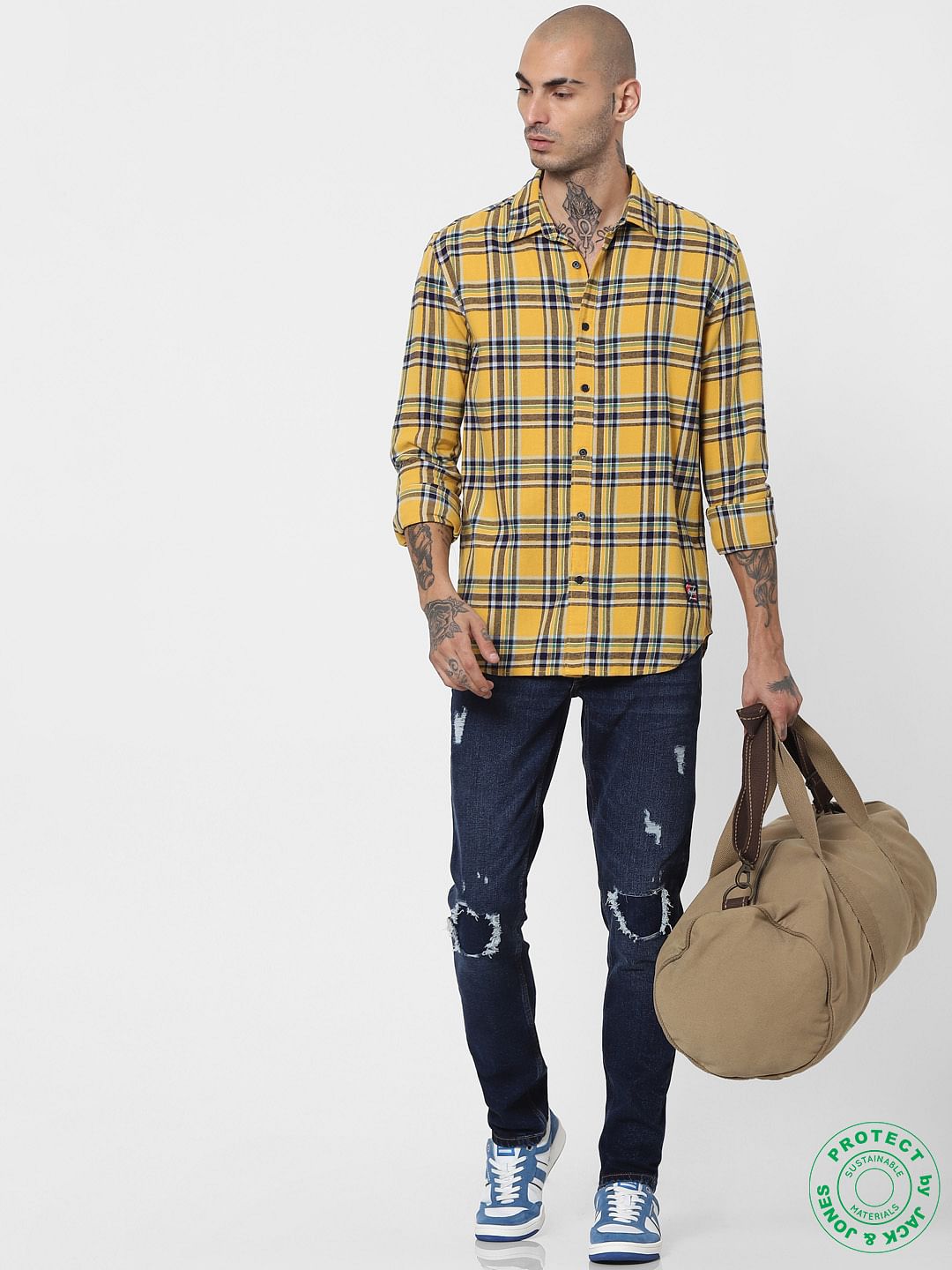 Yellow Check Full Sleeves Shirt - S