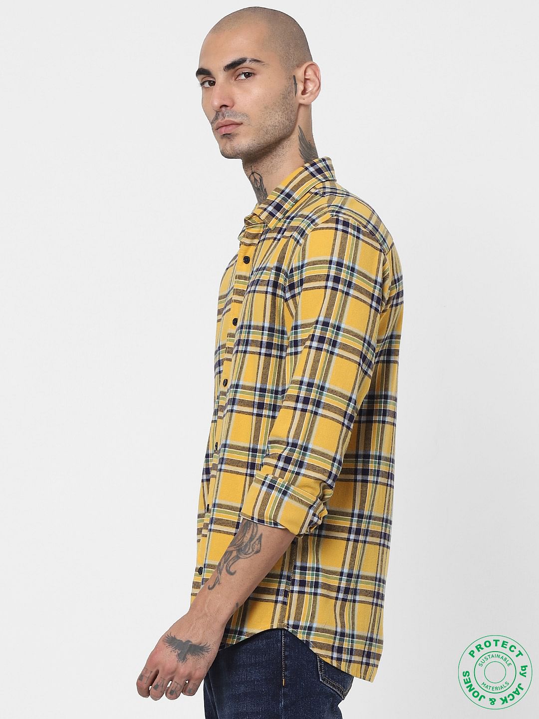 Yellow Check Full Sleeves Shirt
