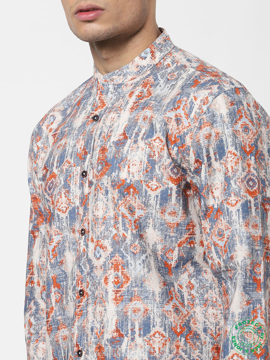 Blue Washed Mandarin Collar Shirt