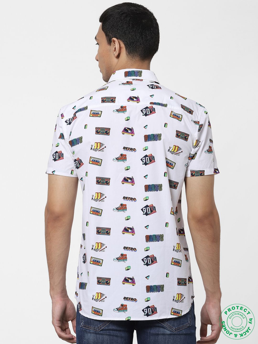 White 90's Graphic Print Half Sleeves Shirt
