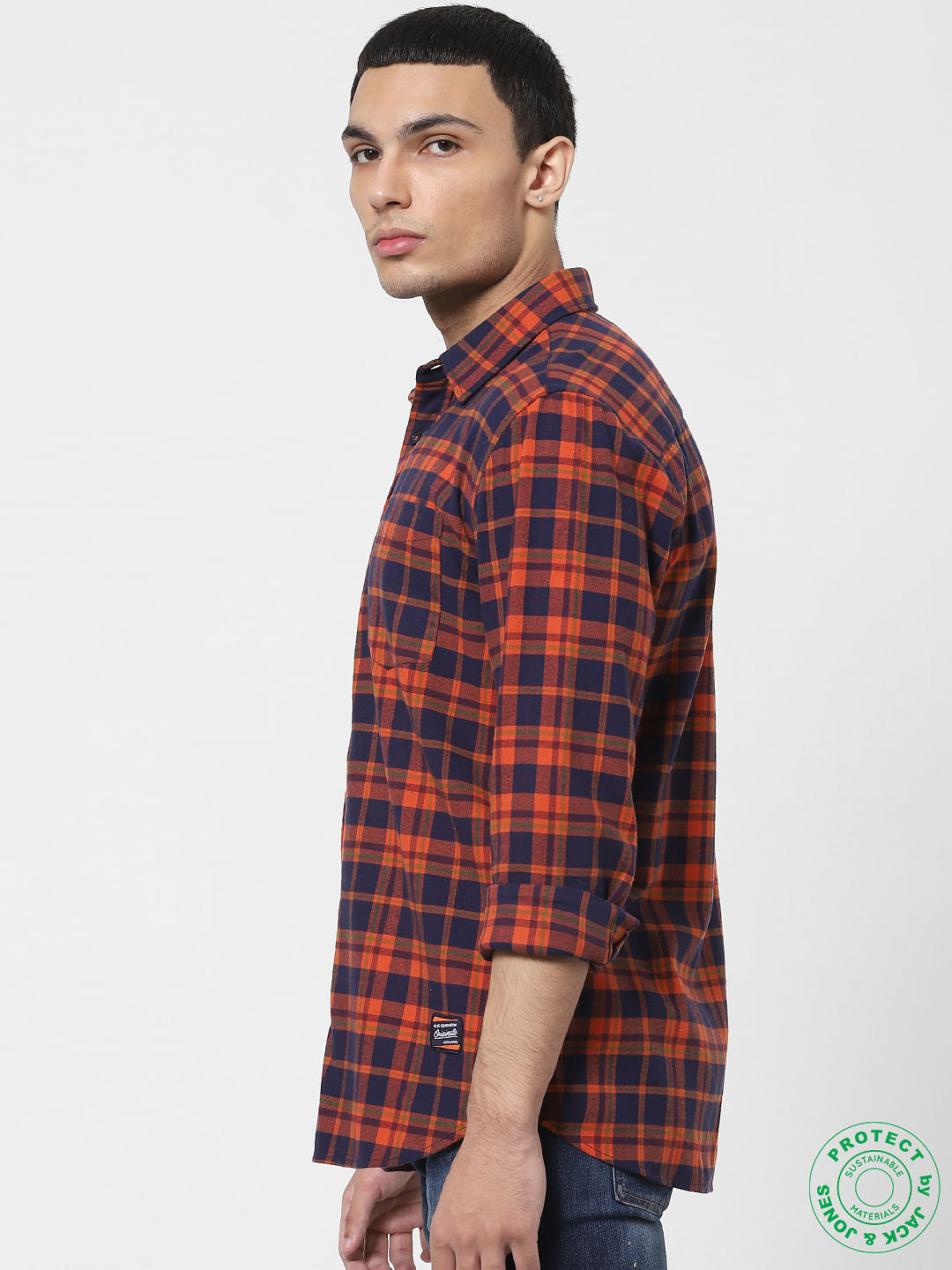 Orange Check Full Sleeves Shirt