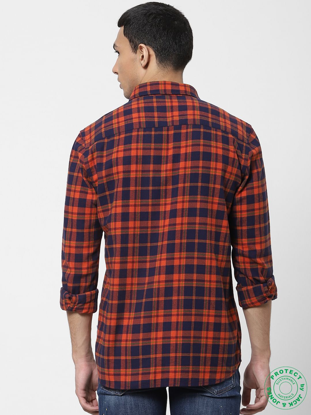 Orange Check Full Sleeves Shirt