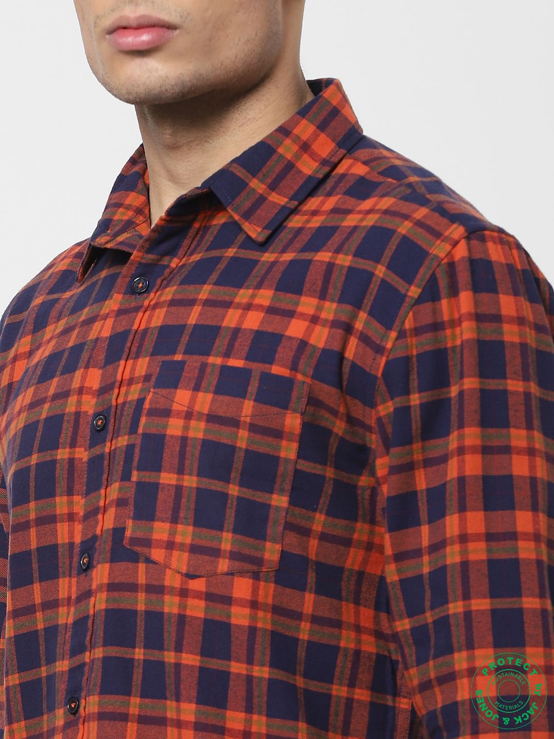 Orange Check Full Sleeves Shirt