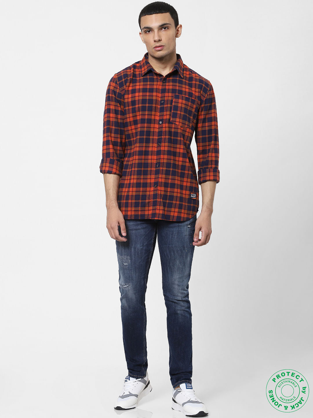 Orange Check Full Sleeves Shirt