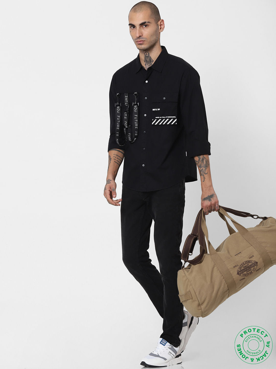 Black Buckle Detail Full Sleeves Shirt - S