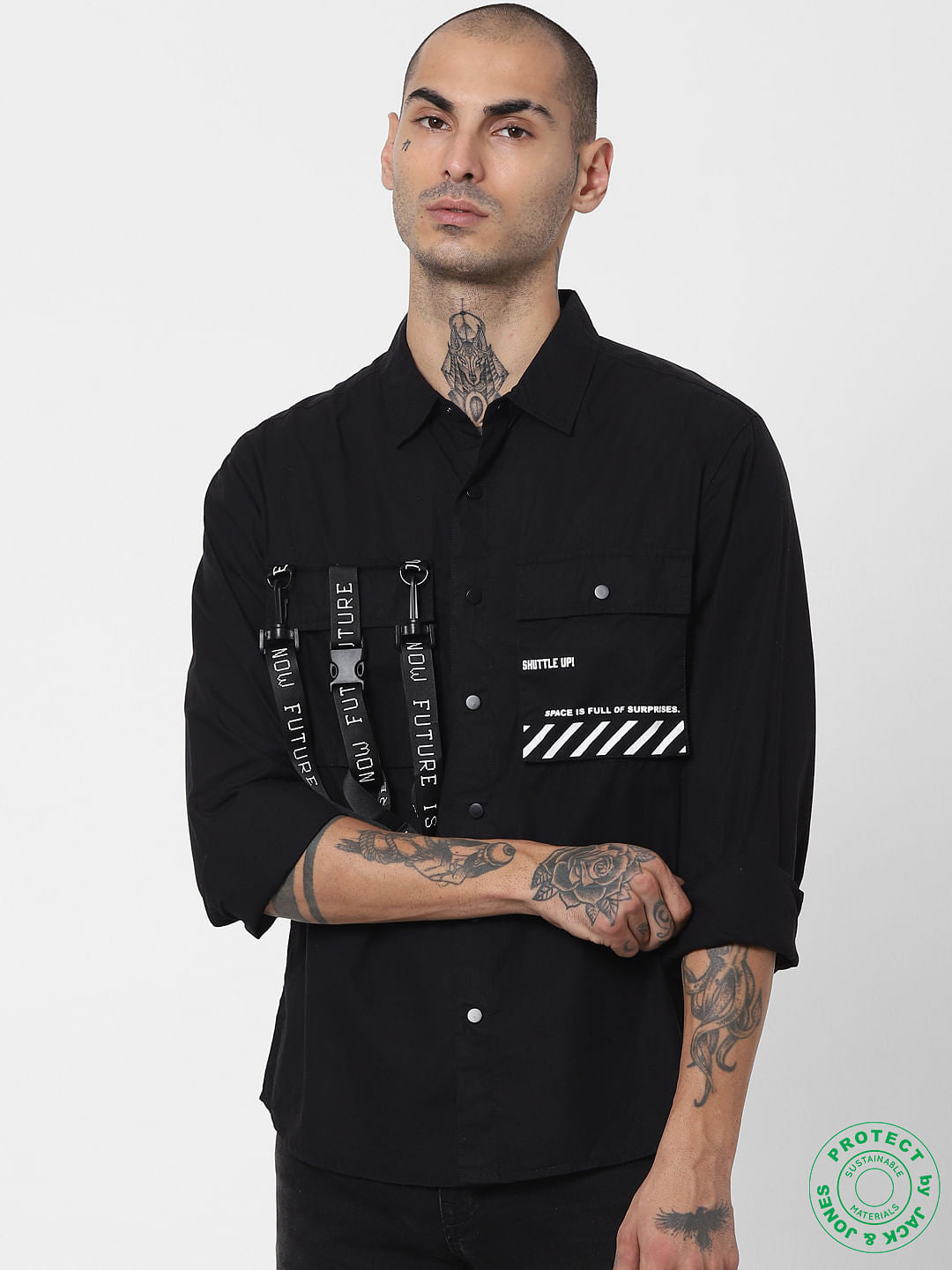 Black Buckle Detail Full Sleeves Shirt