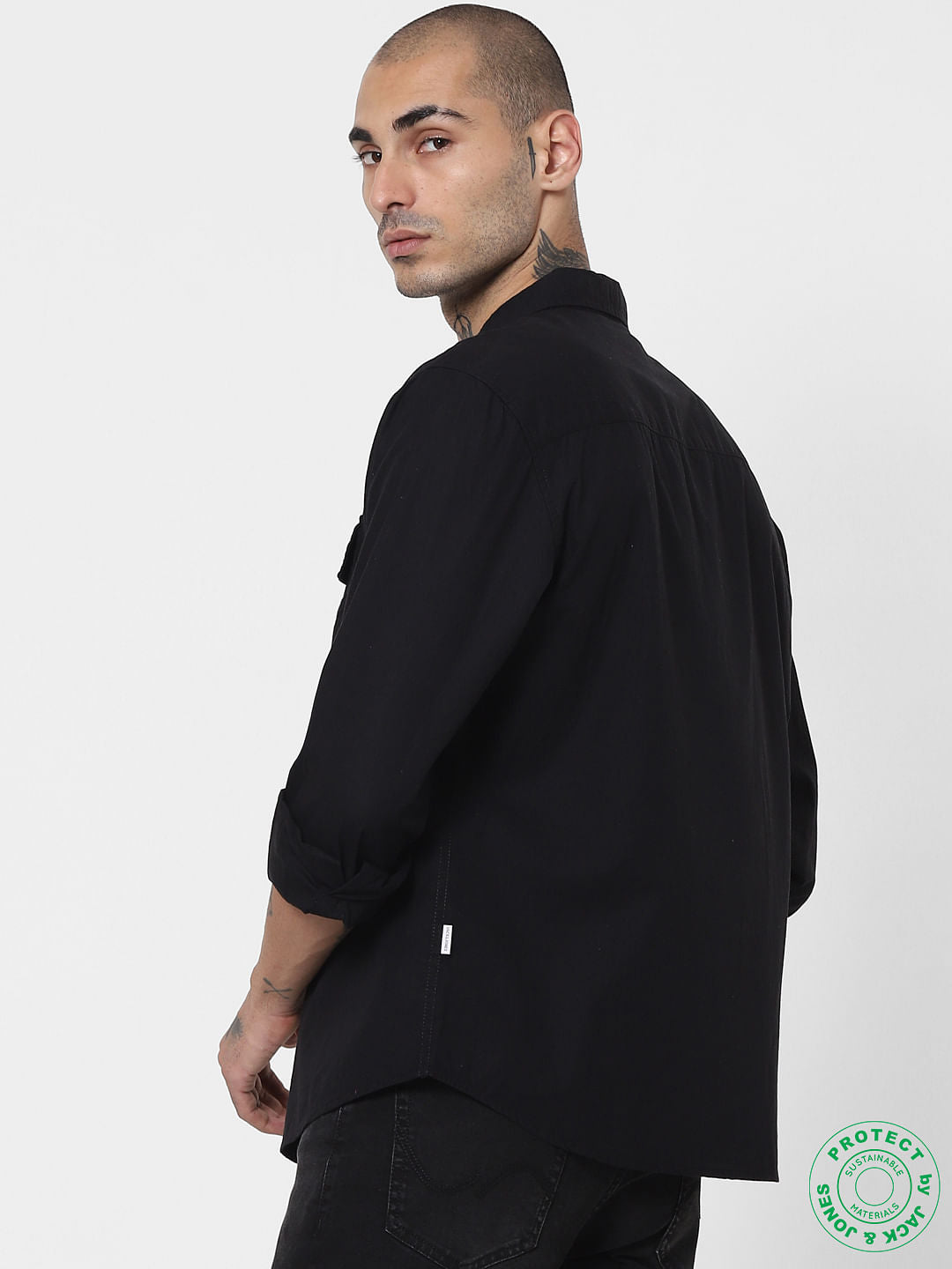 Black Buckle Detail Full Sleeves Shirt