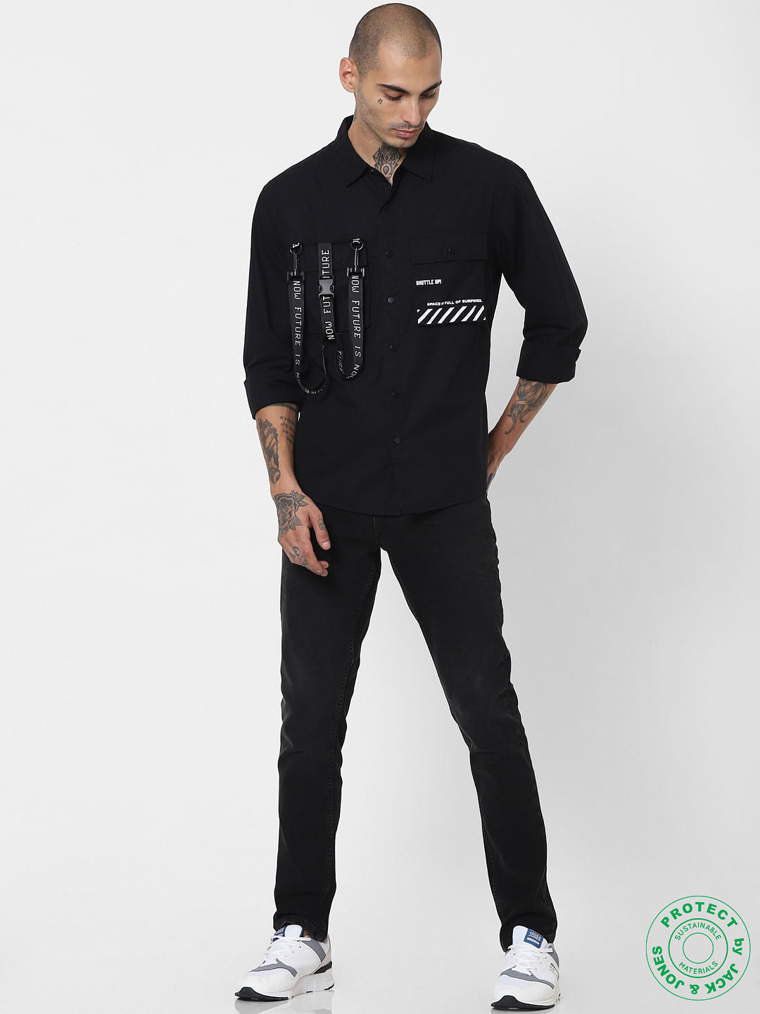 Black Buckle Detail Full Sleeves Shirt
