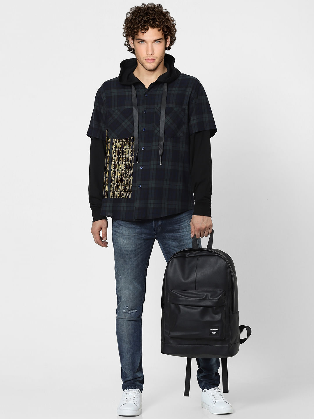 Green Check Hooded Shirt