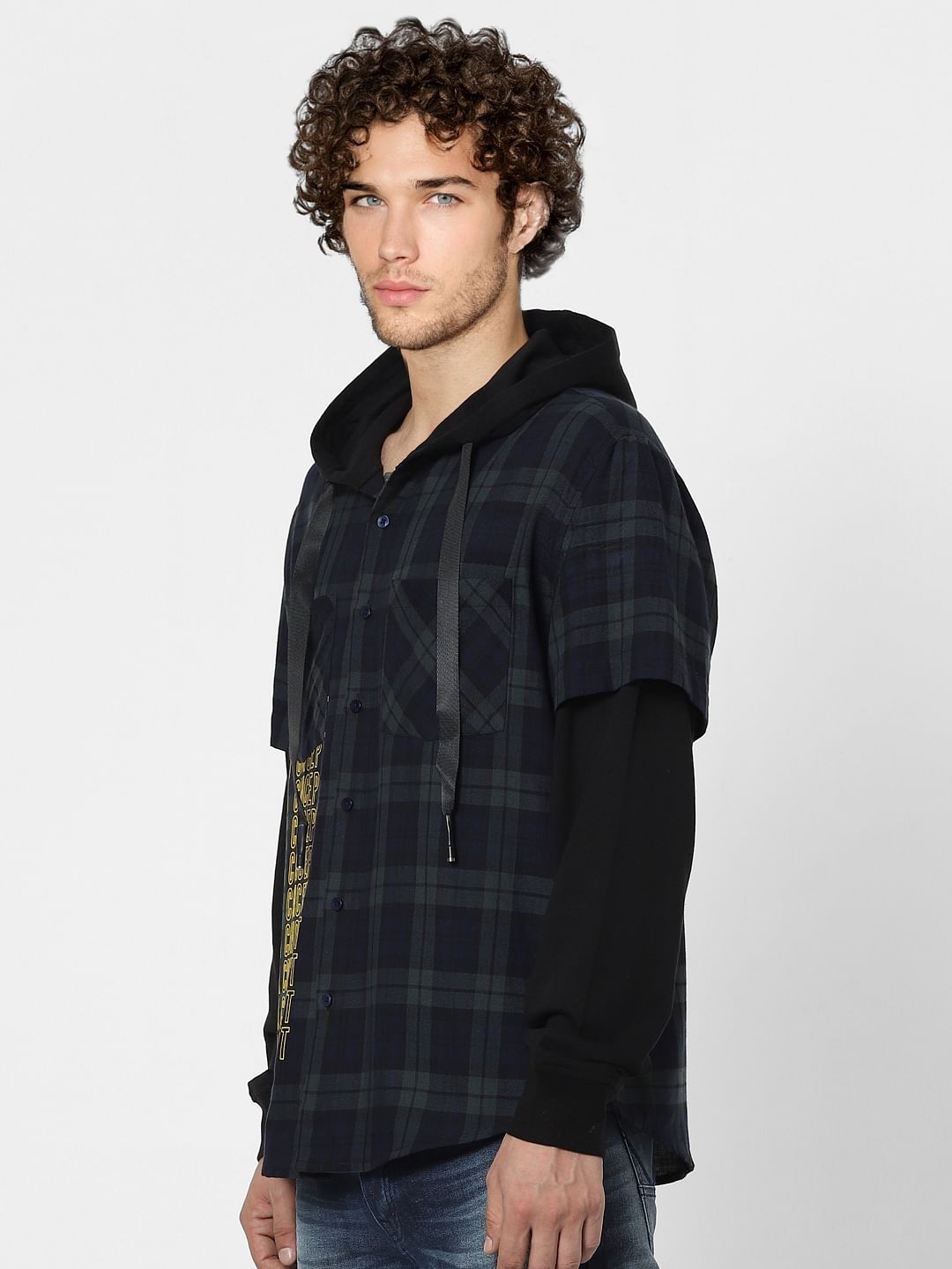 Green Check Hooded Shirt