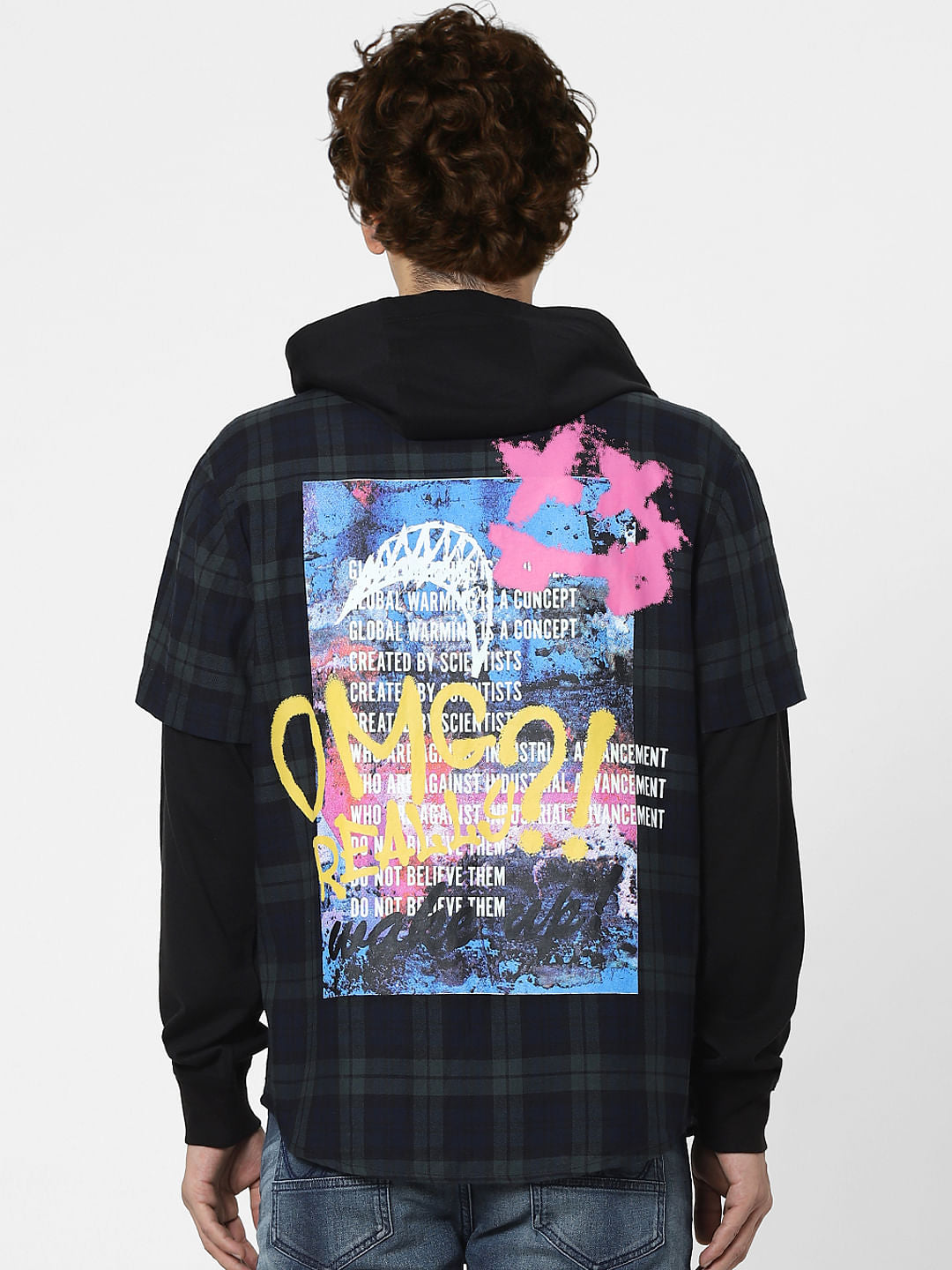 Green Check Hooded Shirt