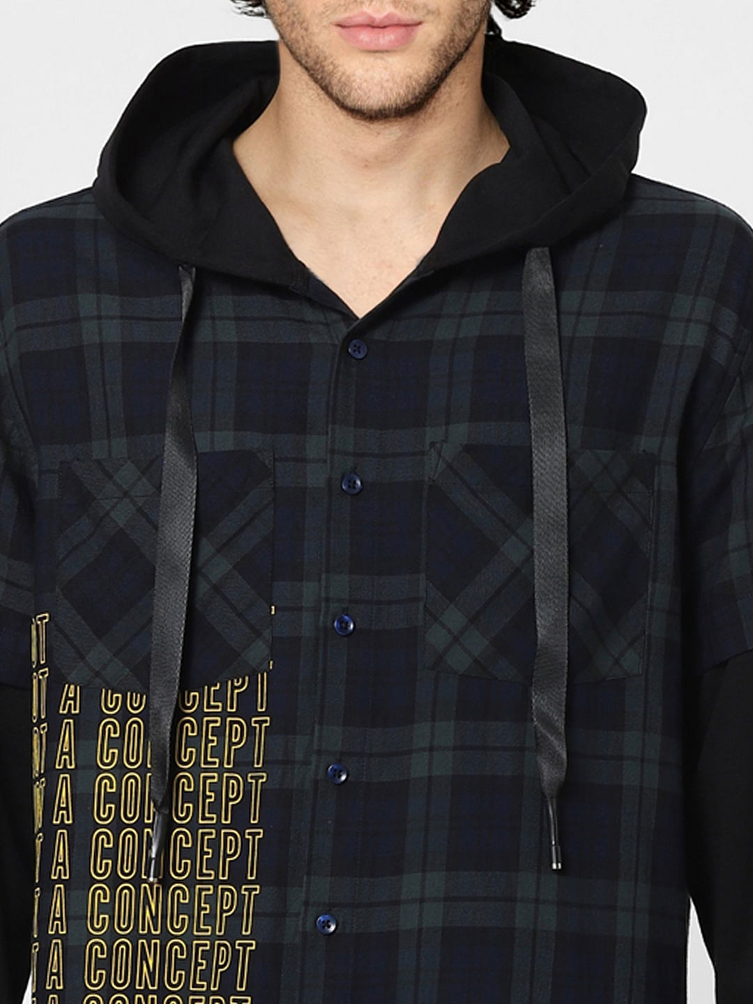 Green Check Hooded Shirt