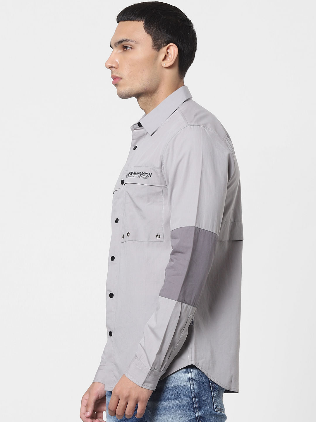 Grey Colourblocked Full Sleeves Shirt