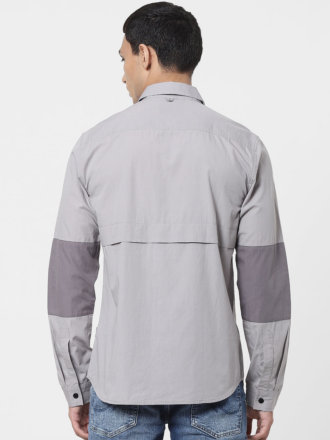 Grey Colourblocked Full Sleeves Shirt