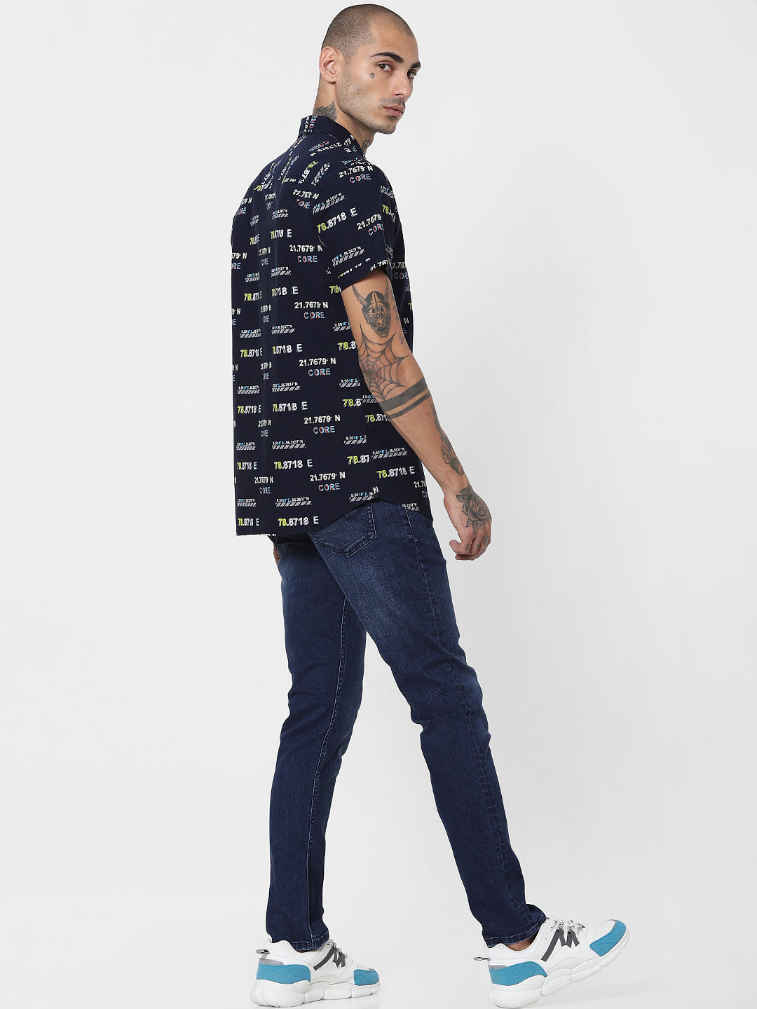 DARK NAVY BLUE PRINTED HALF SLEEVES SHIRT - S