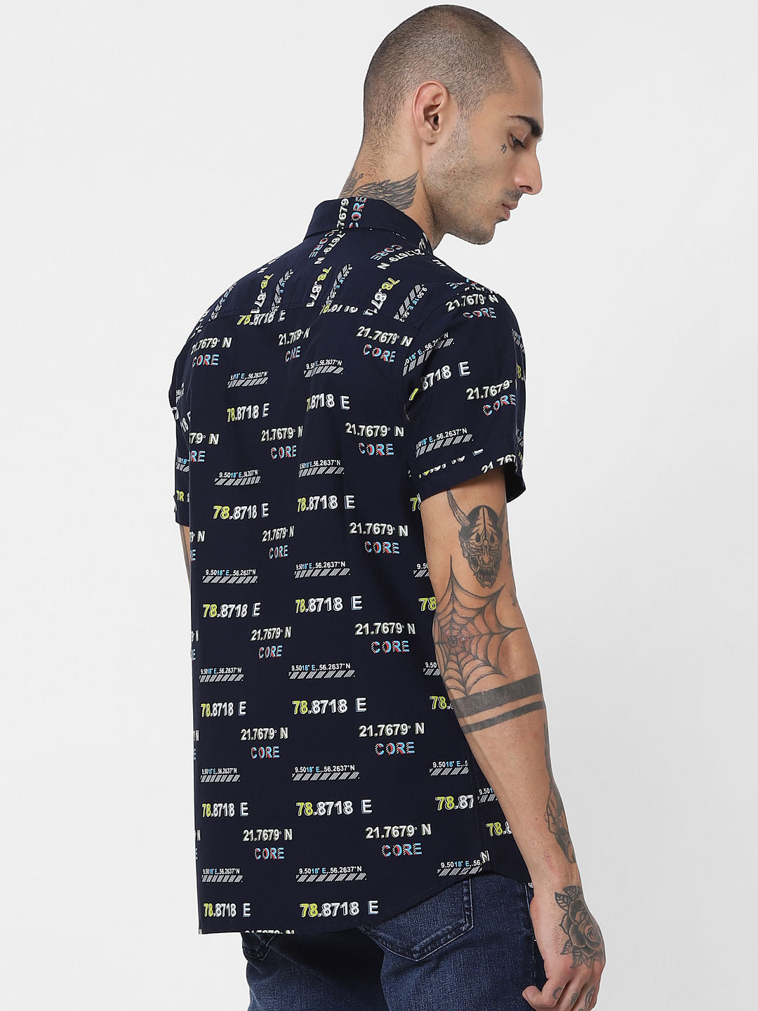 DARK NAVY BLUE PRINTED HALF SLEEVES SHIRT
