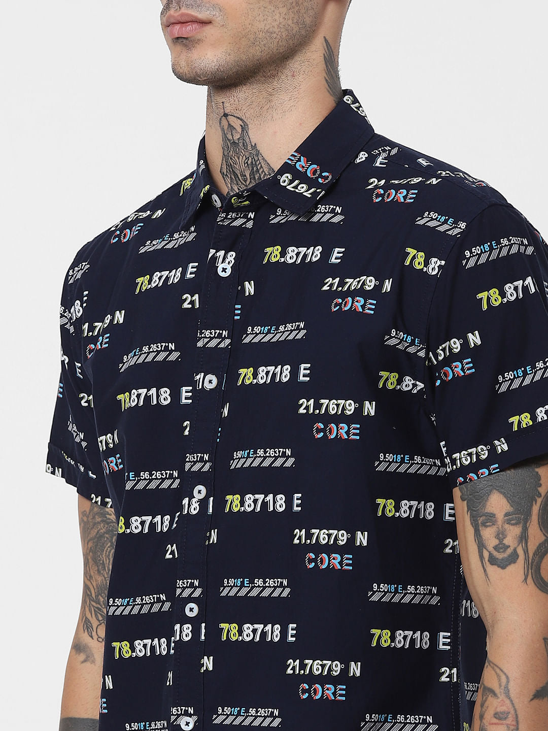 DARK NAVY BLUE PRINTED HALF SLEEVES SHIRT