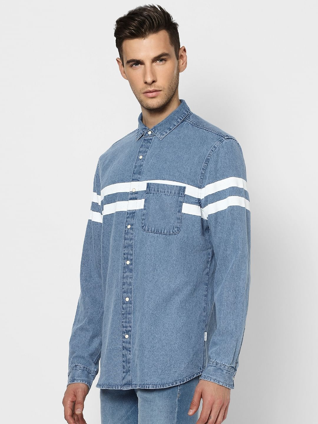 Blue Striped Full Sleeves Denim Shirt