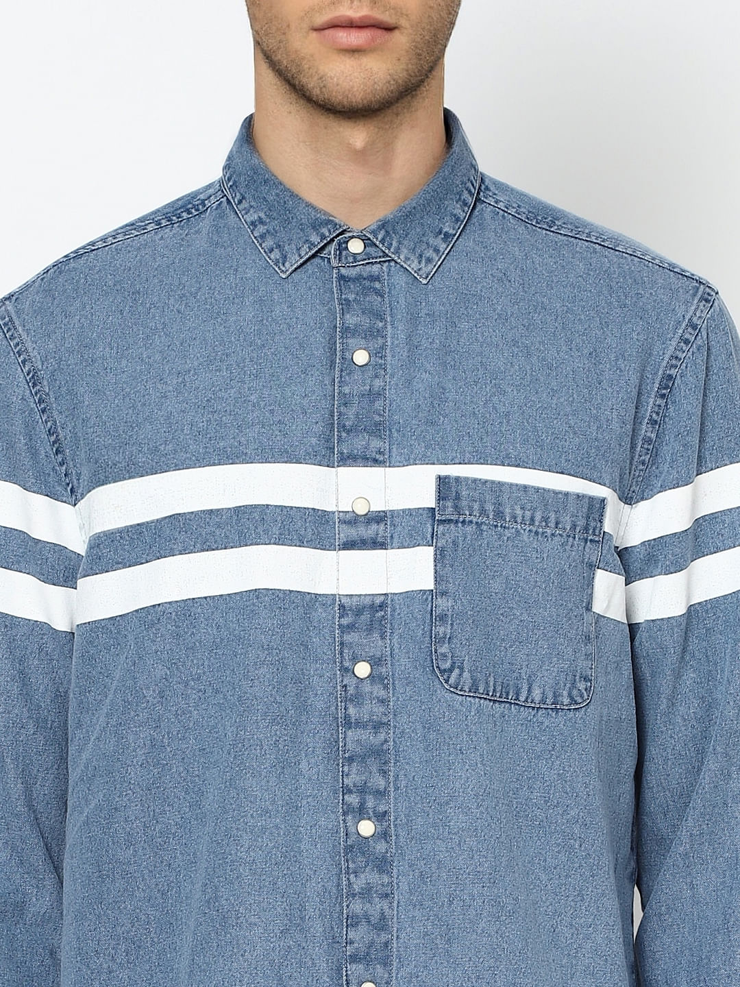 Blue Striped Full Sleeves Denim Shirt