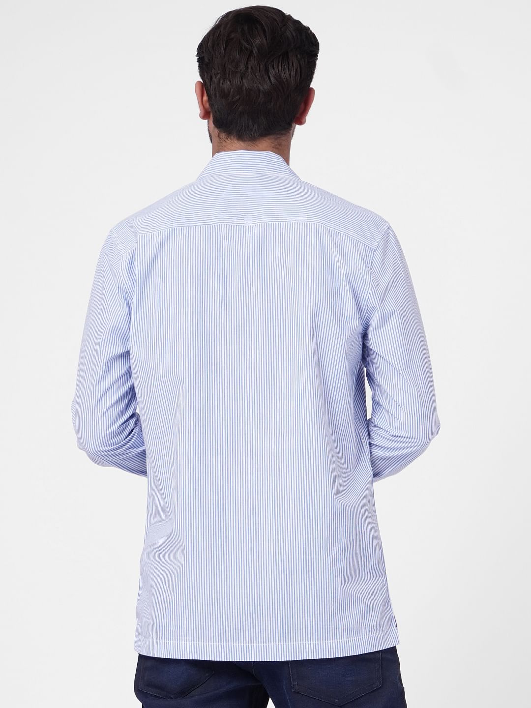 Blue Striped Graphic Print Full Sleeves Shirt