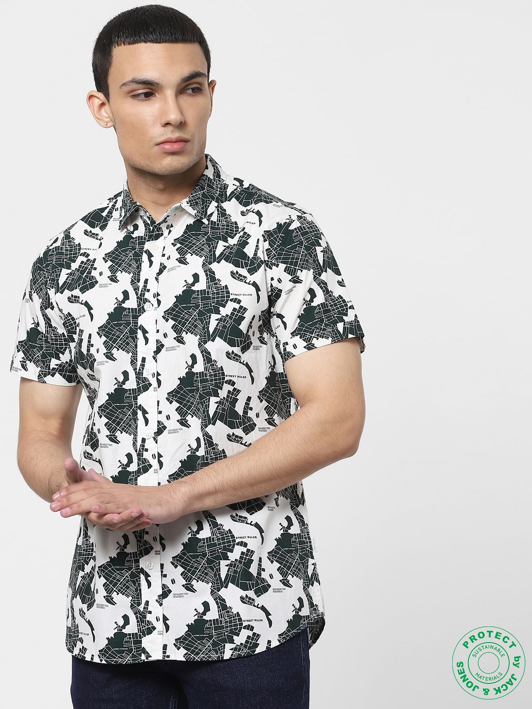 White Printed Half Sleeves Shirt
