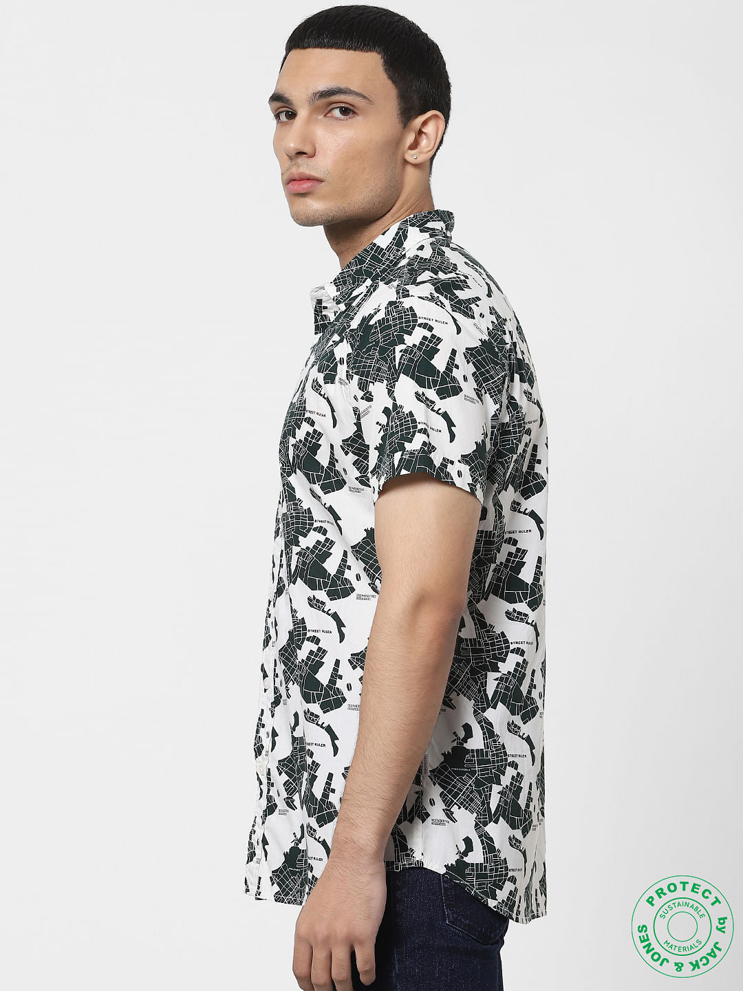 White Printed Half Sleeves Shirt