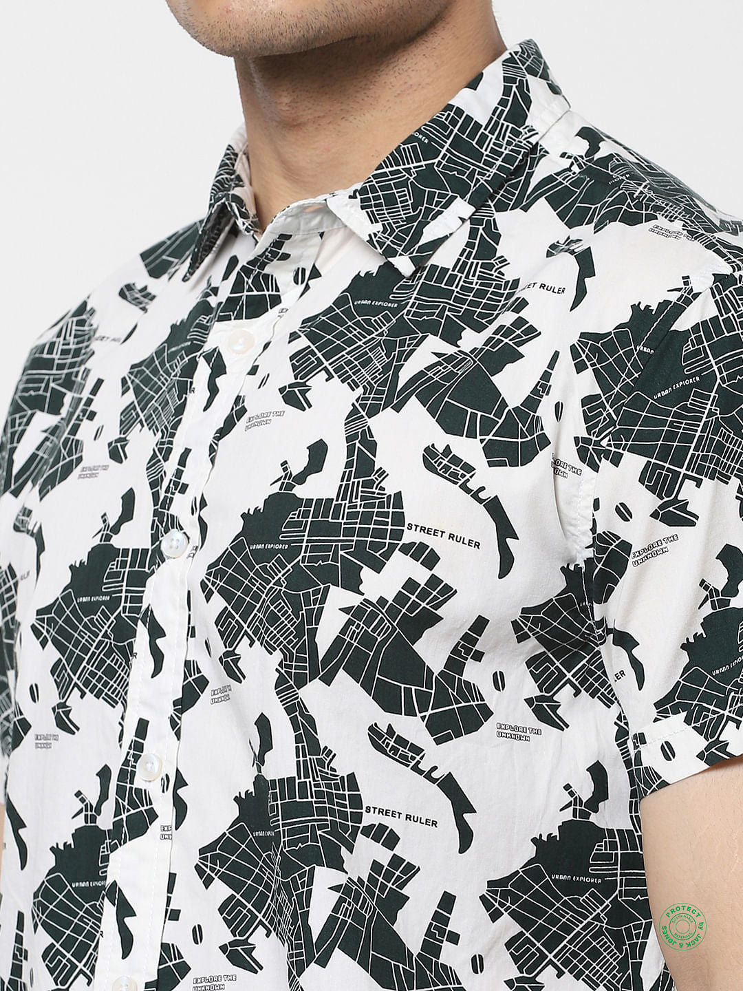 White Printed Half Sleeves Shirt