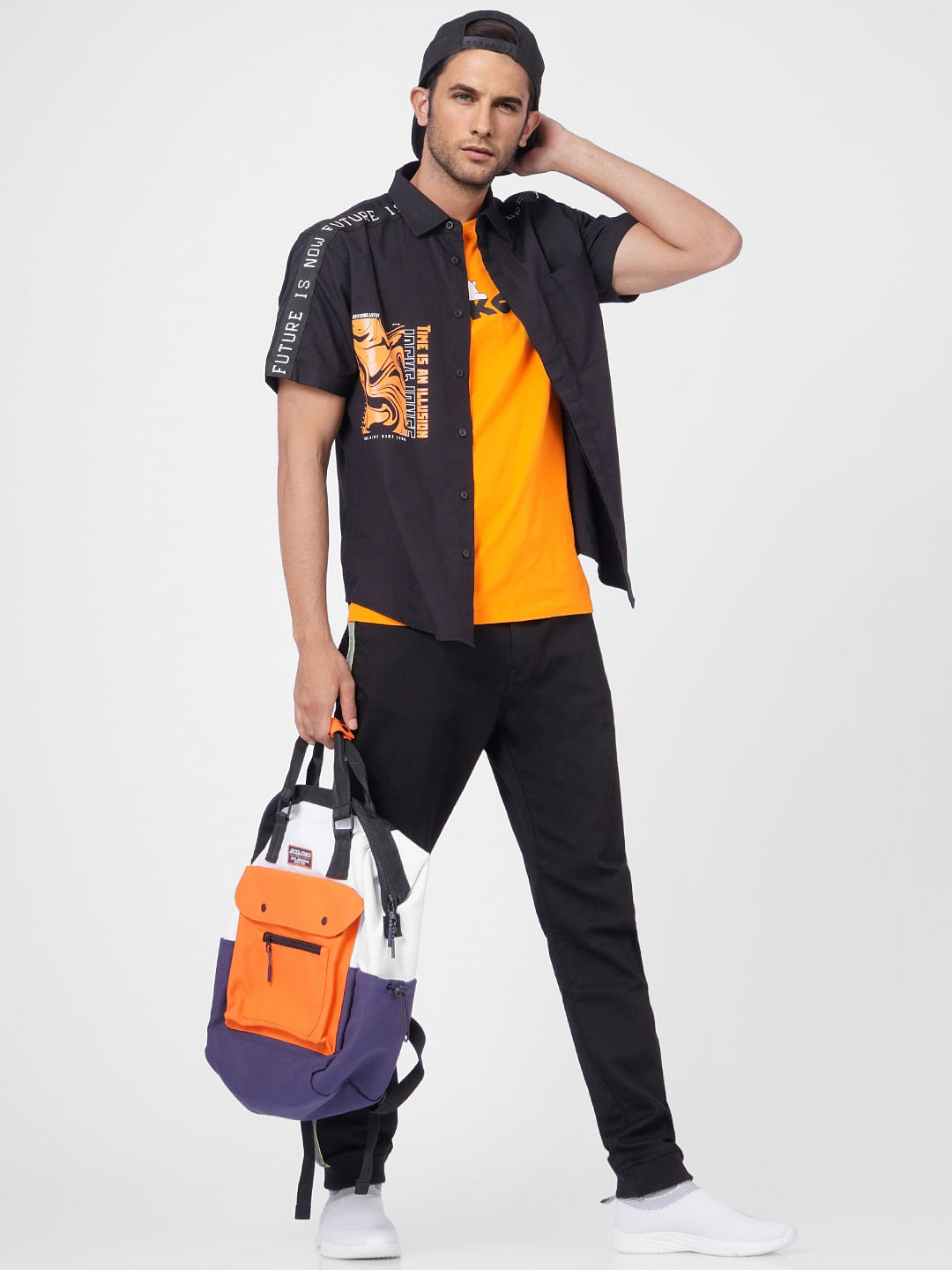 Black Tape Detail Half Sleeves Shirt - S