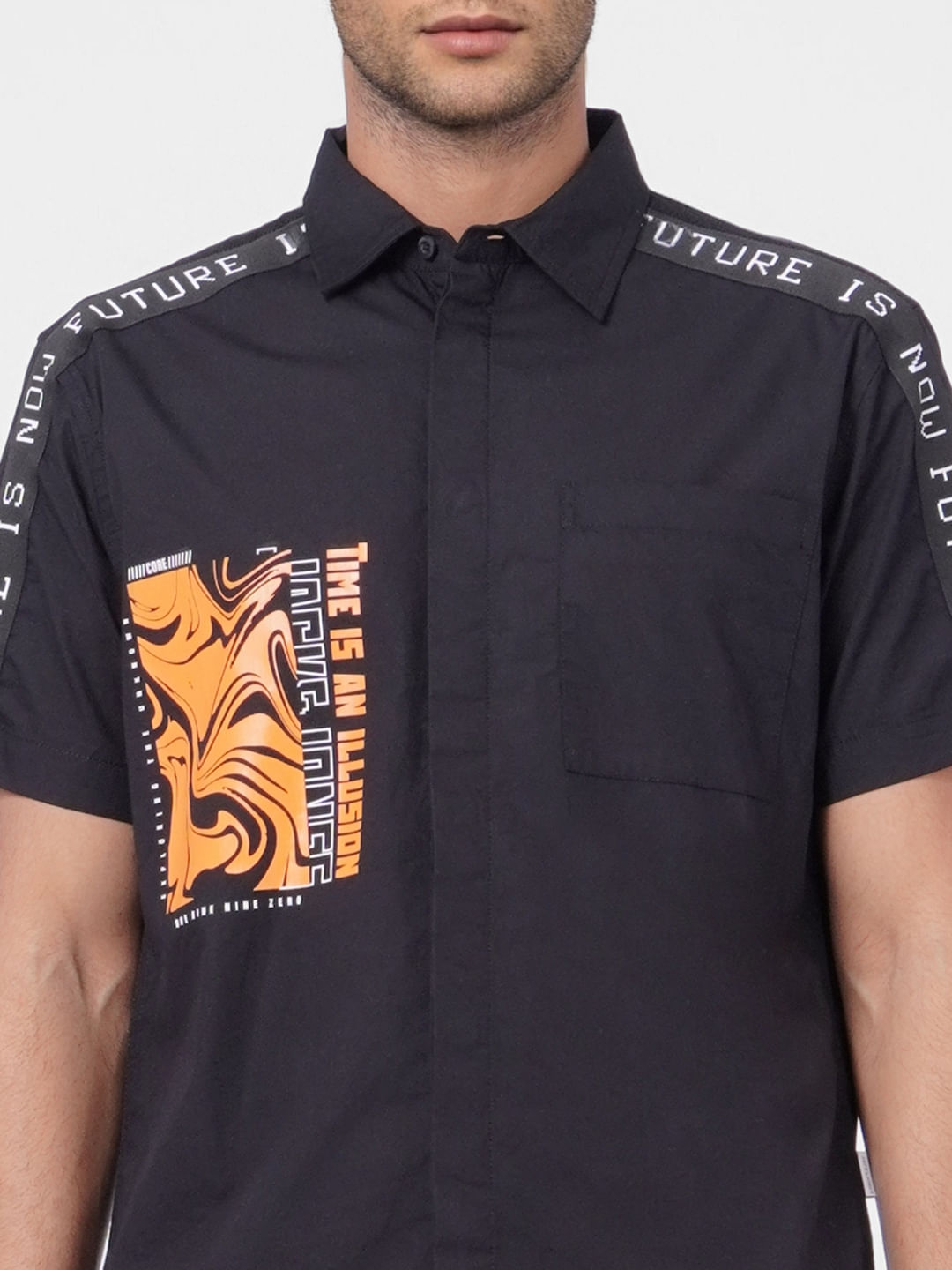 Black Tape Detail Half Sleeves Shirt