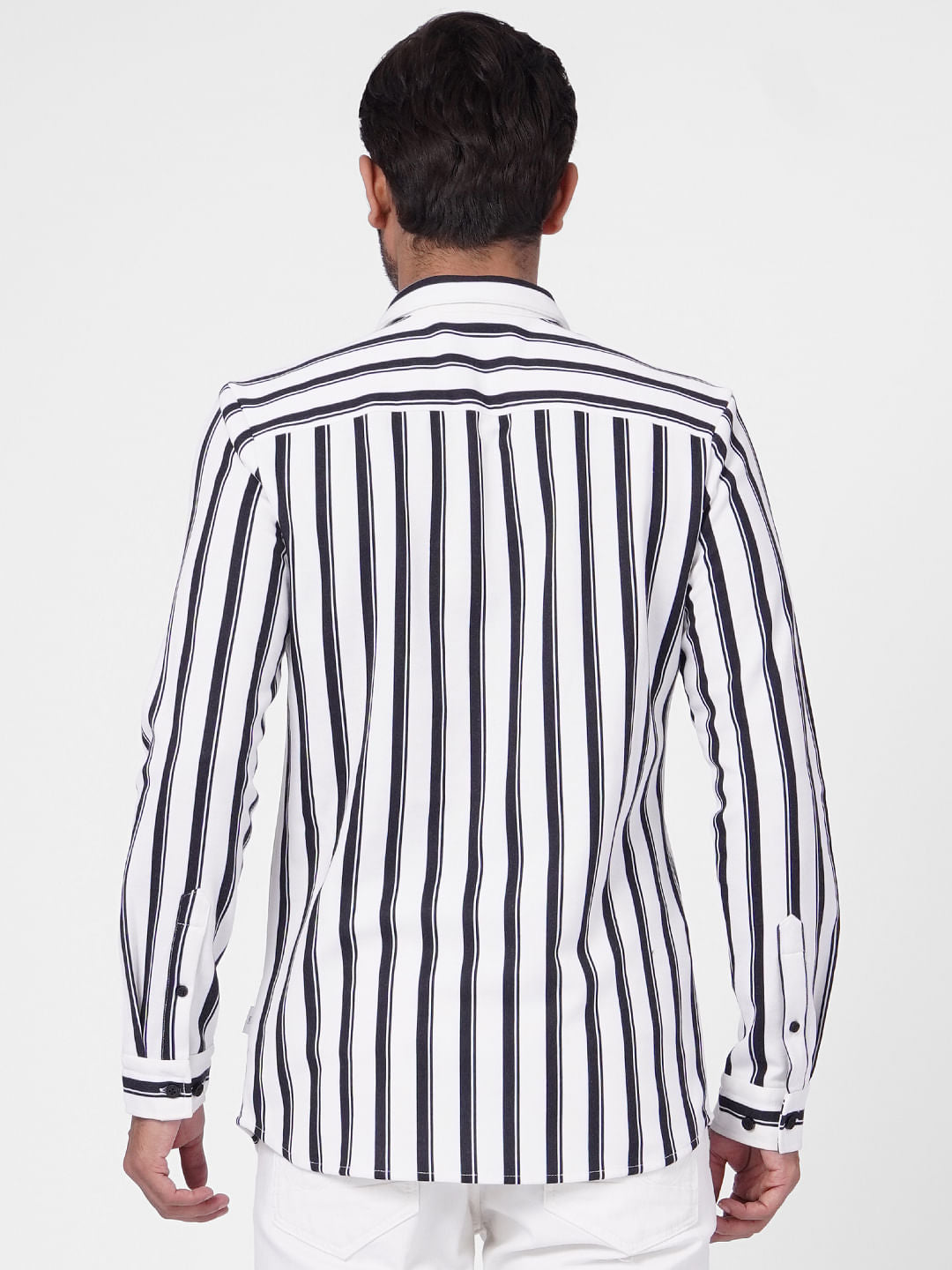 White Bold Striped Full Sleeves Shirt