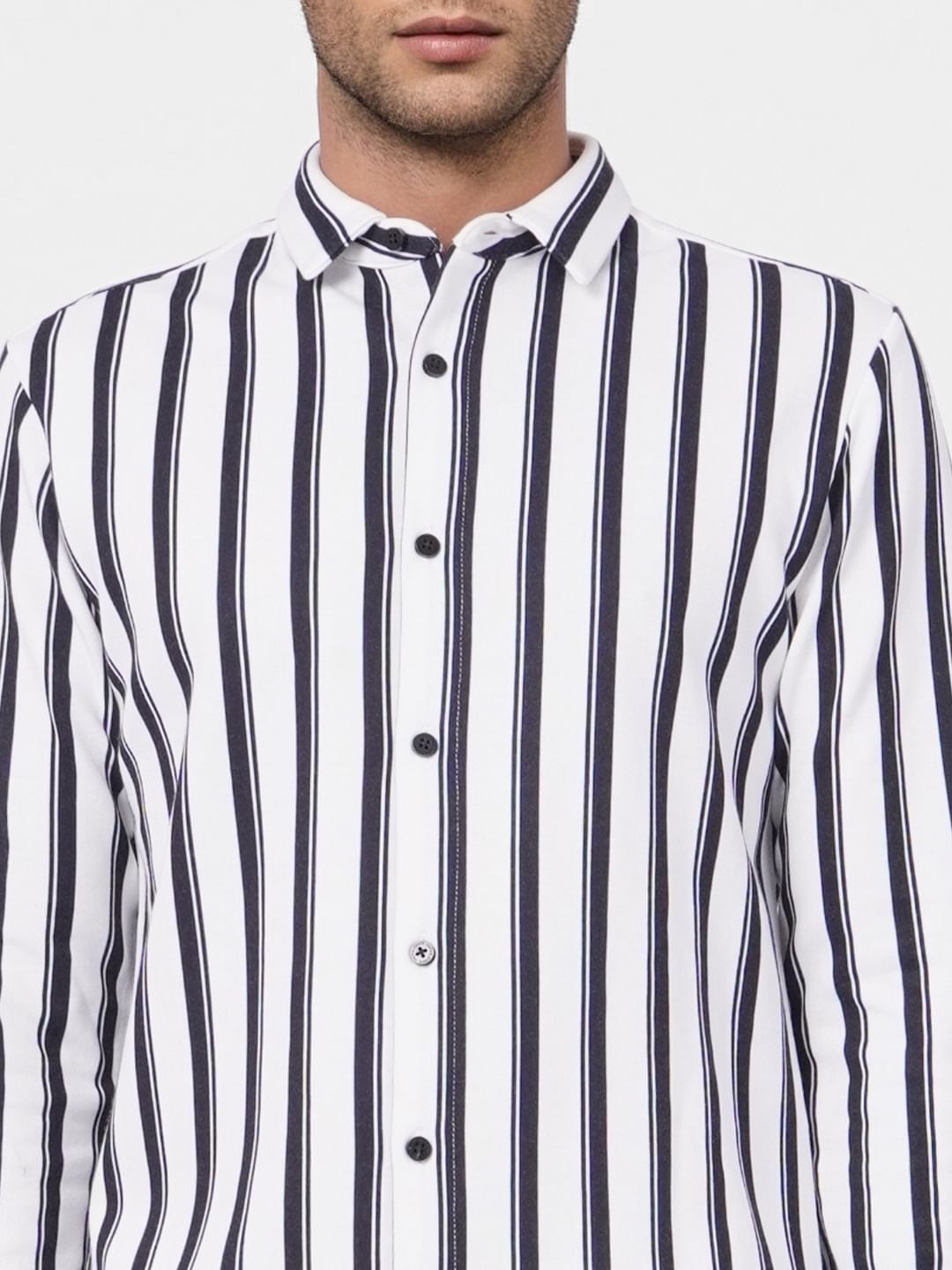 White Bold Striped Full Sleeves Shirt