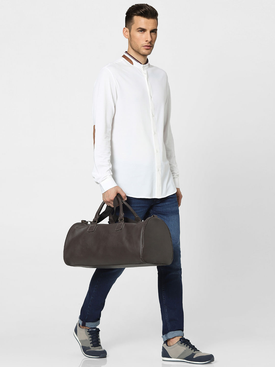 White Knitted Mandarin Collar Shirt - S