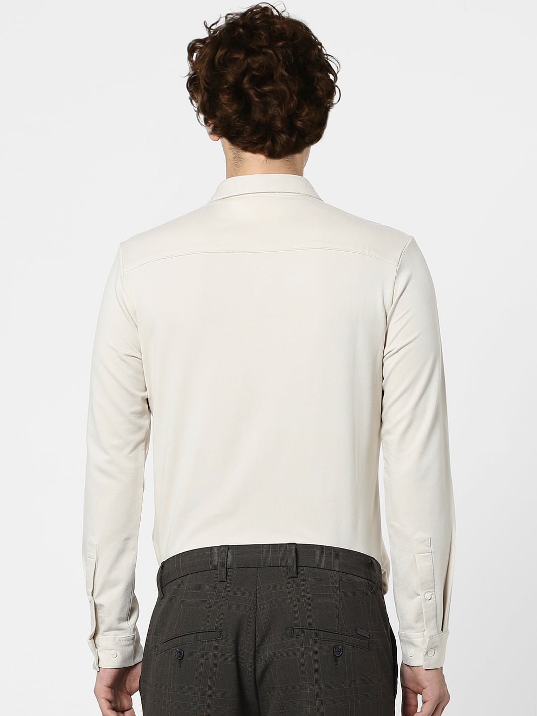 Beige Knit Full Sleeves Shirt