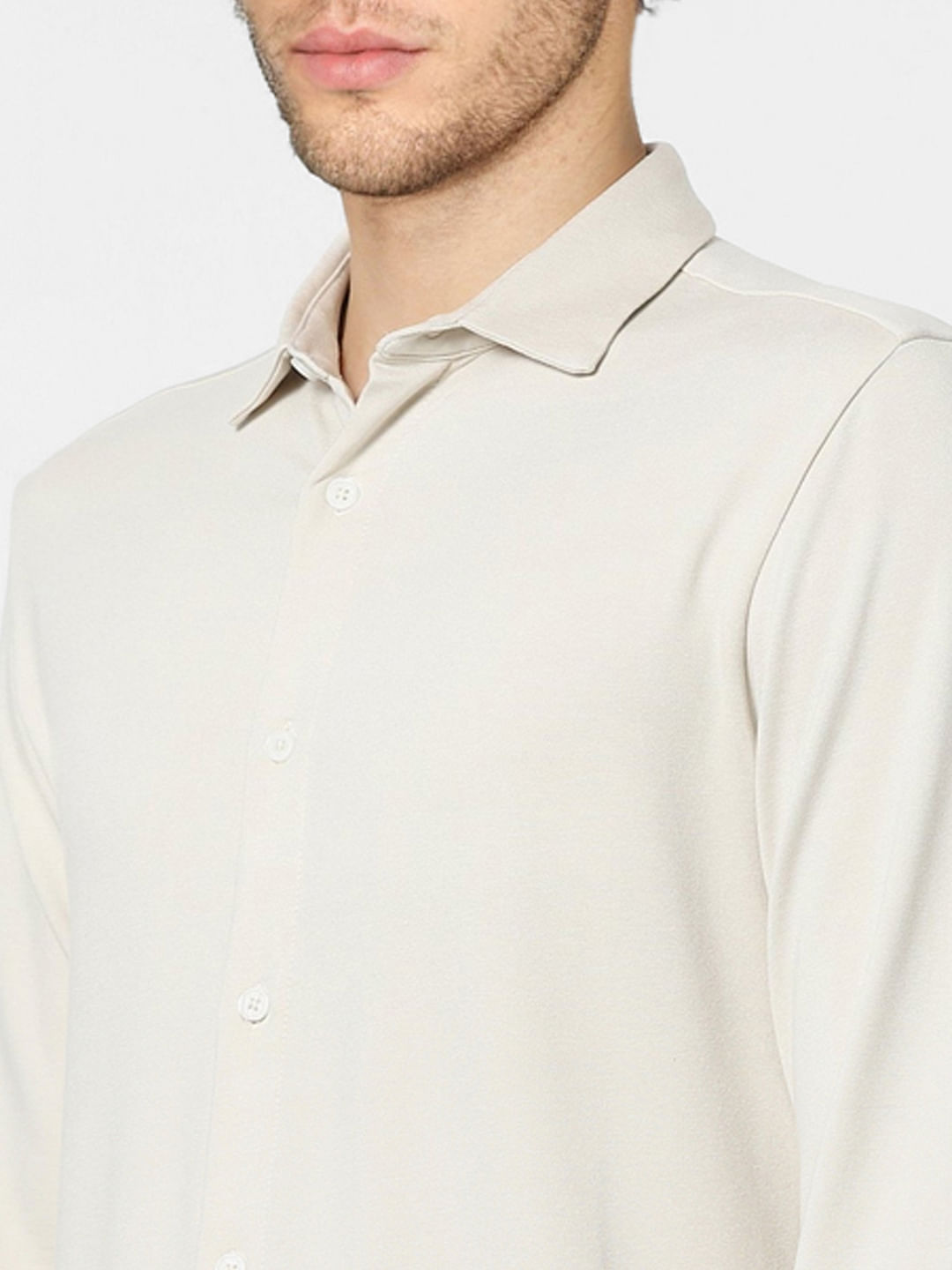 Beige Knit Full Sleeves Shirt