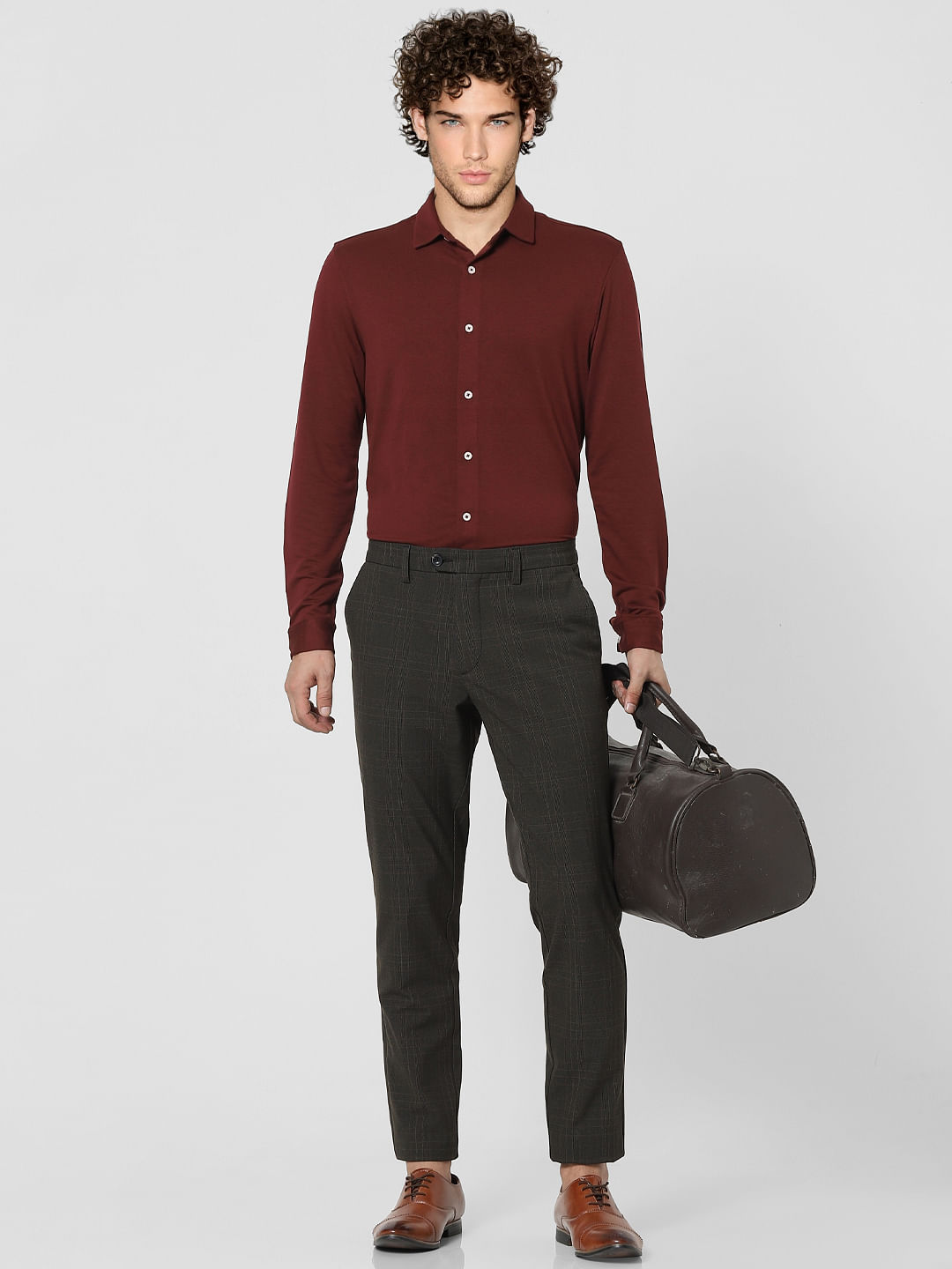 Maroon Knit Full Sleeves Shirt - S