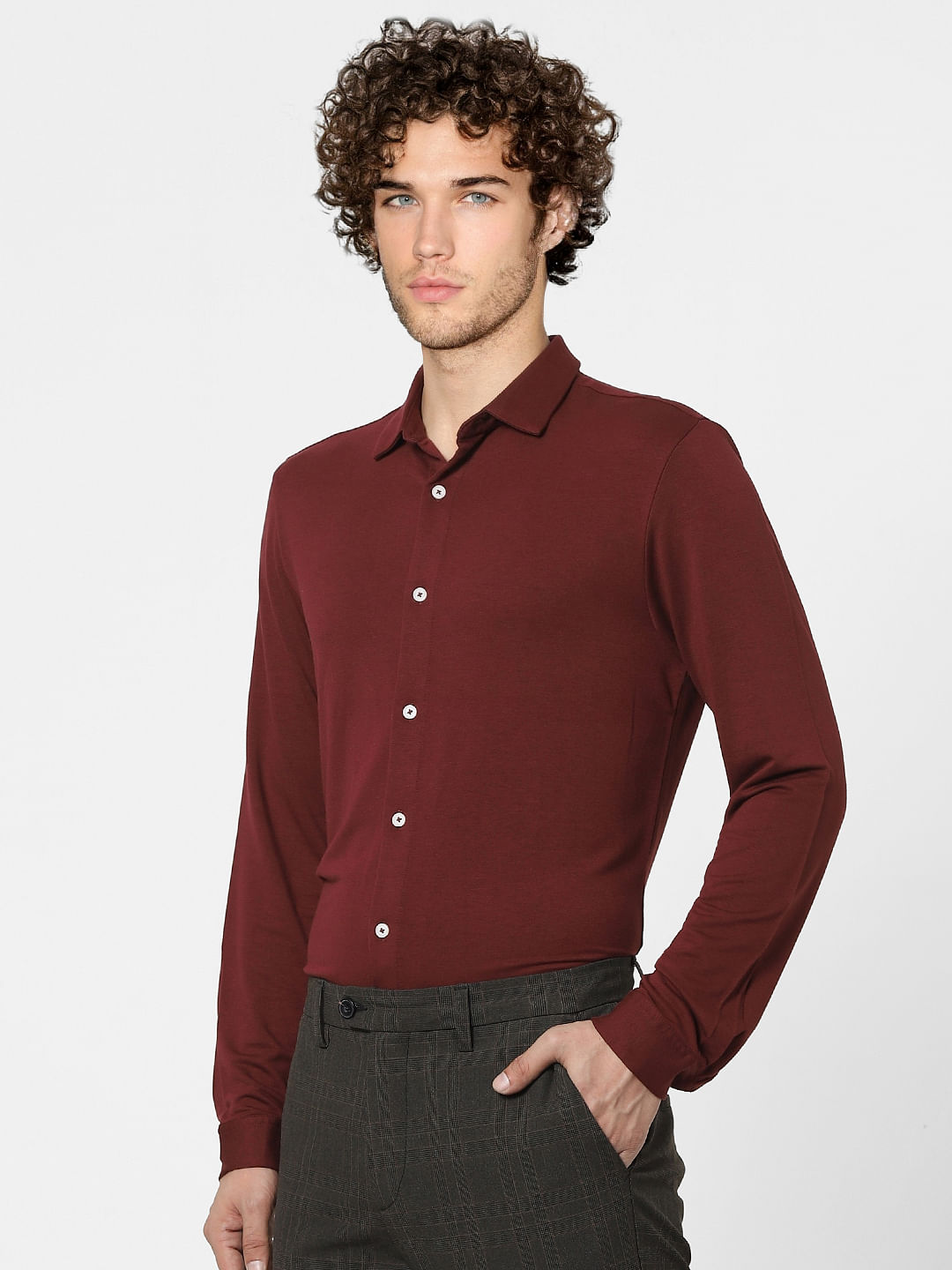 Maroon Knit Full Sleeves Shirt